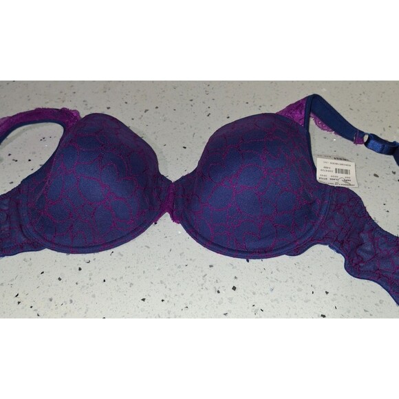 Fredericks of Hollywood Bra 34DD Midnight/Orchid Purple Lace Underwire Push Up - Picture 3 of 9